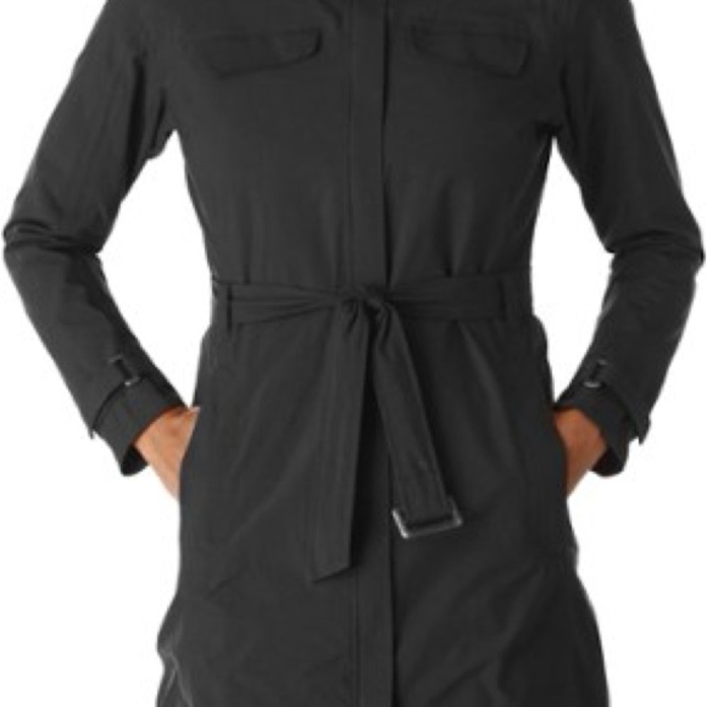 REI Women Large Elements Hooded Belt Rain Coat Performance Trench *no belt